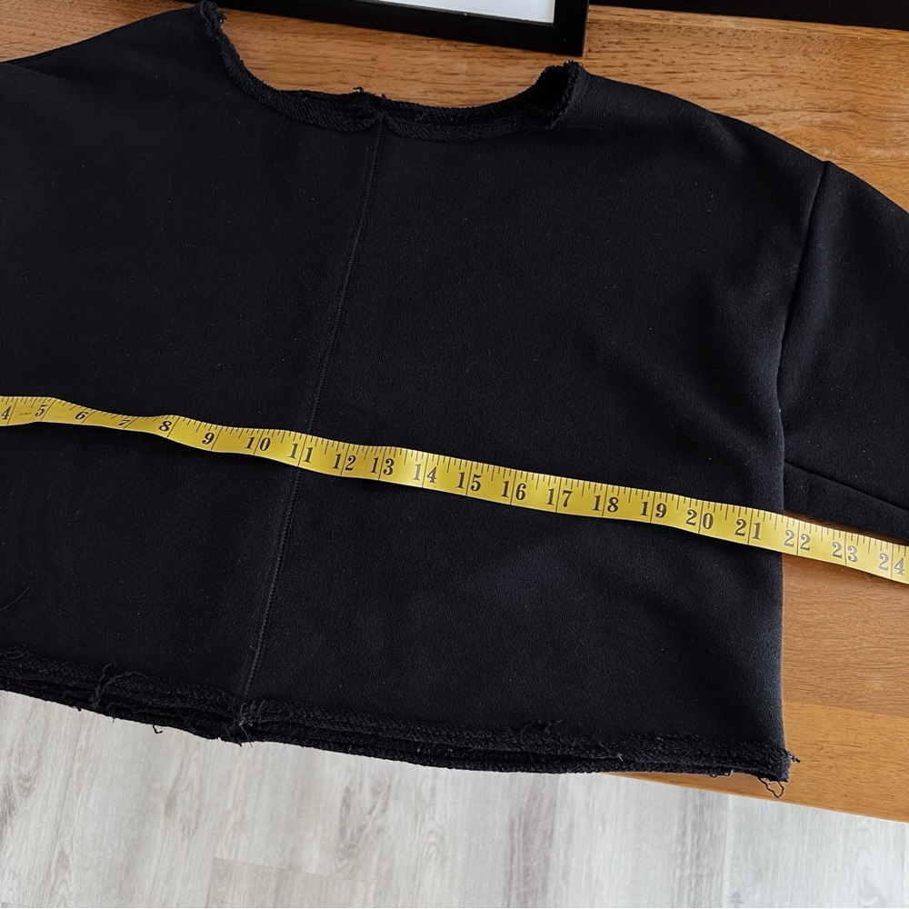 BLACK DISTRESSED CROPPED SWEATSHIRT TOP #0327 - Picture 6 of 8